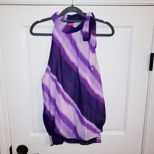 Heart Soul Halter Sleeveless Neck Tie Bow Purple Lavender Women's Blouse Top